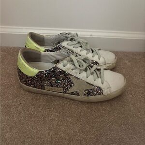 Golden Goose Women's Glitter Sneakers - White and Neon